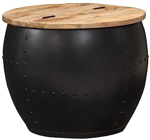 vidaXL Mangoholz Massiv Couchtisch mit Stauraum Komplett handgefertigt Beistelltisch Wohnzimmertisch Tisch Sofatisch Kaffeetisch Rund 53x43cm