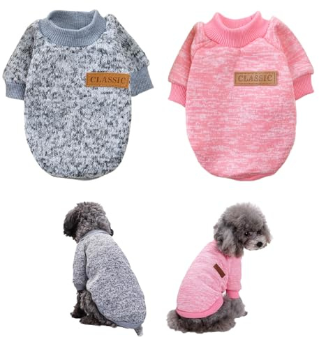 FainFun Hundepullover für Große und Mittelgroße Hunde, 2 Stück für Winter, Auch für Katzen, Hundekleidung (Rosa Grau L)