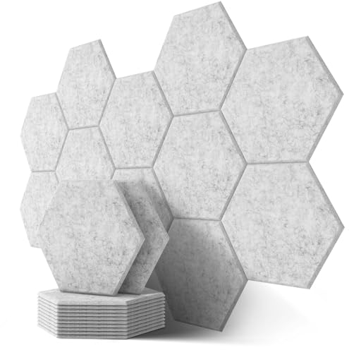 Panneaux Acoustiques Hexagonaux, 12 Pièces, Haute Densité Isolation Phonique Mur pour la Décoration et le Traitement Acoustique, Anti Bruit Mousse Acoustique (30x26x0.9cm)