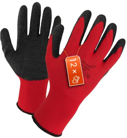 WS-Pro Arbeitshandschuhe Mit Latexbeschichtung - 12 Paar - Für Damen Und Herren - Robuste Montagehandschuhe Für Heim Und Garten, Größe 8