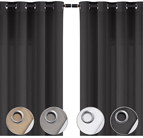 wometo 2er Set (2 Stück) Vorhang mit 8 rostfreien Metall Ösen Blickdicht OekoTex 140x245 Türvorhang Ösenvorhang - dunkelgrau