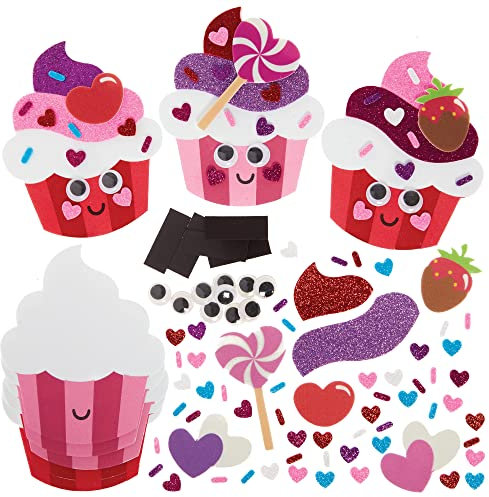 Baker Ross FX329 Liebesherz Cupcake Magnet-Kits - 8er-Pack, Schaumstoff-Bastelset zum Valentinstag für Kinder