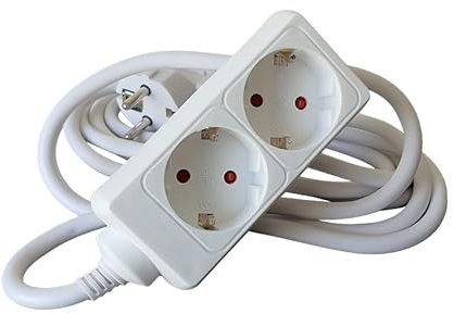 Steckdosenleiste, Weiß, 2 Steckdosen, Verlängerung ohne Schalter mit Kabel 3G, 1,5 mm², 1,5 m, deutsche Steckdosenleiste weiß (2 Steckdosen, 1,5 mm² 1,5 m)
