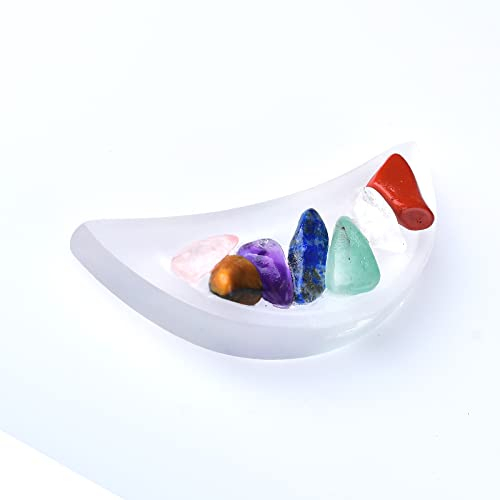 1 placa de cristal de cuarzo de selenita 100% natural para chakras, tallada, piedra creciente, cuenco de yeso blanco, adornos de colección, regalo, verde militar
