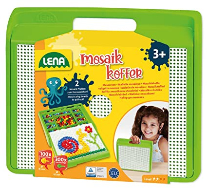 Lena 35615 Mosaic Plug-in Game, Medium, Blue, Yellow, Green, Red