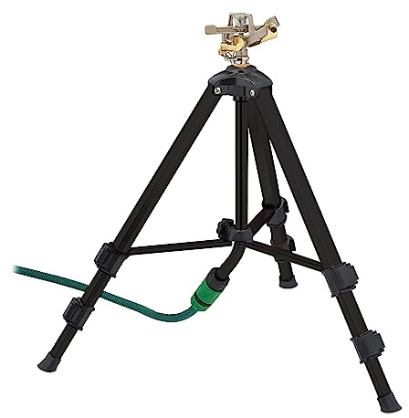 Relaxdays Sprinkler, Stativ, Reichweite max. 9m, Sektorenregner, Sprengwinkel 0-360°, klick-Anschluss, schwarz, 90 x 94 x 82 cm