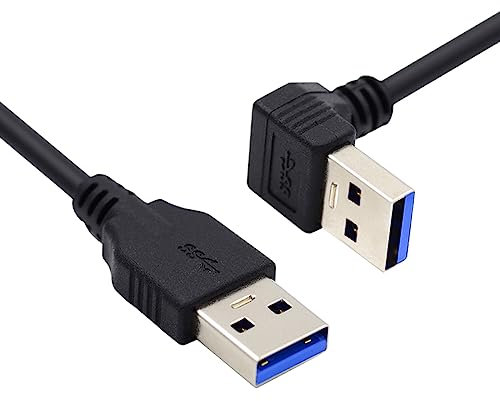 CY Câble coudé, USB 3.0 Type-A mâle vers droit 3.0 Type-A mâle 5 Gbit/s, câble coudé à 90 degrés vers le bas, 40 cm