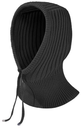 Rayson Bonnet Femme Hiver Chaud Tricoté avec Cache Cou Flexible Beanie Con Écharpe Unisex Balaclava en Tricot pour Vélo Ski Plein Air(Noir)