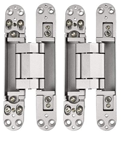 2Pcs 6-inch White Hidden Door Hinge, 180 Degree Swing Hinge, 3-Way Adjustable Butt Hinge