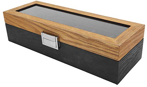 Syrisora Uhrenbox aus Massivholz mit 6 Fächern, Einfacher, Klassischer Vintage-Organizer