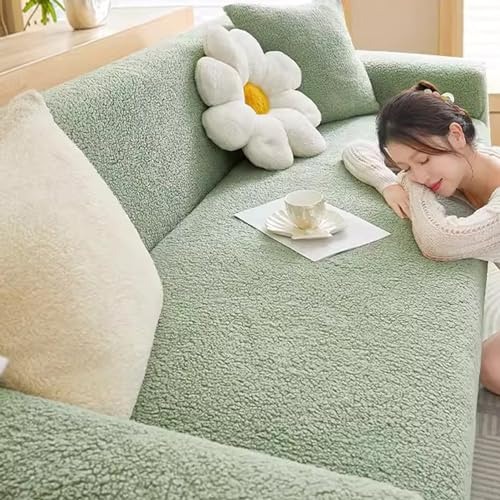 Sofabezug Elastischer Sofabezug Plüsch-Stoff Hohe Elastizität Sofaschoner Bezug für L-Sofa Kissenbezüge Ersatz (Farbe : Grün, Größe : 2-Sitzer (145–185 cm))