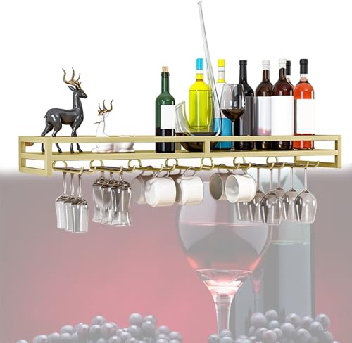 whalebee Stielgläserregal Weinglashalter Metall - Glashalter Wand Regal 60cm 80cm 100cm Weinglas-Halter Für Stielgläser, Schwarz, Gold, Weiß Weinglasregal 5/7/ 9 Reihige Für Bar, Hotel, Restaurant