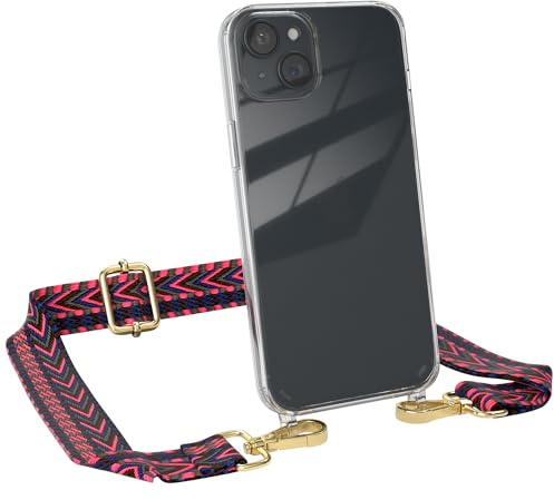 EAZY CASE Handykette - Verstellbares Taschenband kompatibel mit iPhone 15 Plus, Schulterriemen, Handykordel mit Silikon Hülle, Umhängetasche, Pink Blau Gold