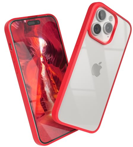 EAZY CASE Clear Hybrid Bumper Hülle kompatibel mit iPhone 15 Pro Max, Handyhülle mit Ultra Aufprallschutz, Stoßfest und Kratzfest, dünne Schutzhülle mit Kameraschutz, Handy Case, Rot