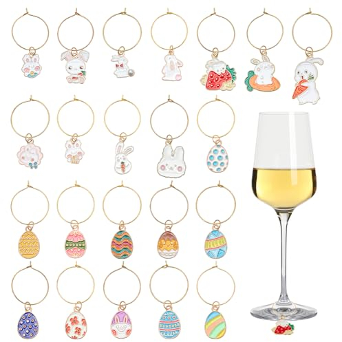 NBEADS 22 Pcs Easter Wine Charms, Rabbit & Easter Egg Wine Glass Markers