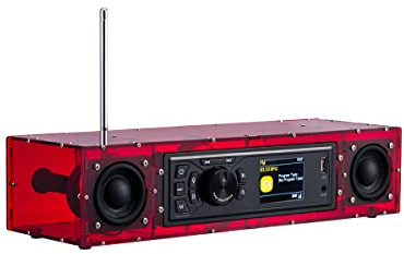 AOVOTO ALK103 FM/Dab Kit radio fai da te (fai da te) con custodia acrilica, set fai da te Dab+/FM con modalità allarme, display TFT e scatola audio stereo(rosso)