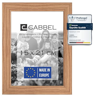 CABBEL Cadre photo DIN A5-15x21 cm, Chêne, cadre stable en bois MDF, verre plexi incassable, à suspendre & à poser, idéal pour photos/images/collage