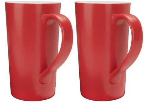 Linkidea 20oz Extra Large Tea and Coffee Mugs, Set of 2 Ceramic Tall Coffee Mugs with Handles, Teacups Large Capacity Cup for Latte, Beer, Hot Cocoa, Microwave and Dishwasher Safe, Red