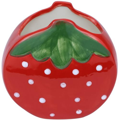 Busnos Pinselhalter Cute Stiftehalter Rot Boho Style Erdbeere Zimmer Deko Kawaii Geschenk Für Frauen Geburtstag Pen Holder Schreibtisch Stifte Organizer Büro Aesthetic Make Up Organizer für Mädchen