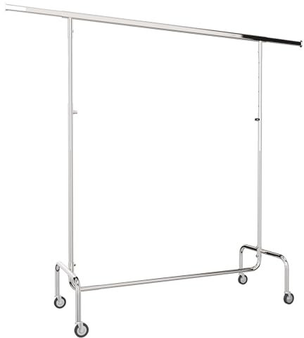 Aigentlich Konfektionsständer, Rollständer verchromt, Kleiderständer verstellbar Breite 143-205 cm u. Höhe 145-215 cm, Garderobenständer stabiles Stahlrohr, Textilstange Jackenständer sehr belastbar