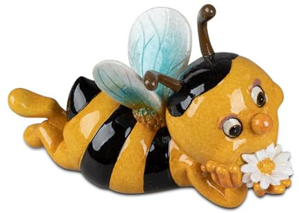 Dekofigur Biene liegend mit Blume | Figur Zierfigur Skulptur Tierfigur | 15x9 cm