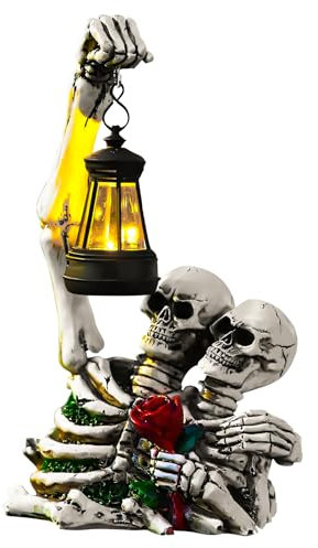 Deko Garten Umarmendes Paar Figuren mit Solar Laterne Halloween Horror Skelett Statue für Außen Gartendeko mit Wetterfest LED Solarlampe für Balkon Garten (A)