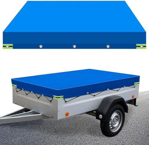 Goviox Bache Remorque, 208x114x13cm Bache pour Remorque, avec Corde 8M, Imperméable, Protection, Bâche de Remorque de Voiture, 600D Oxford, Bâche De Remorque Plate pour Remorque Divers Modèles (Bleue)