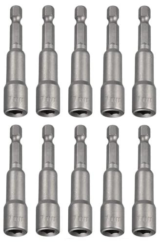 Fixinus Lot de 10 douilles magnétiques 7 x 65 mm, tige hexagonale 1/4, jeu de douilles hexagonales, adaptateur pour perceuse, visseuse sans fil