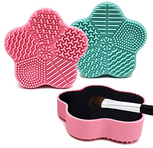 Nettoyant pour pinceaux de maquillage, tampon de nettoyage pour pinceaux de maquillage 2 en 1, tampon à récurer pour brosse de maquillage éponge, outil de nettoyage humide et sec (rose)