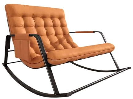 perfk Schaukelstuhl Liegestuhl mit hoher Rückenlehne Moderner Schaukelsessel Bodensofastuhl für Wohnzimmer Schlafzimmer Apartment, Orange