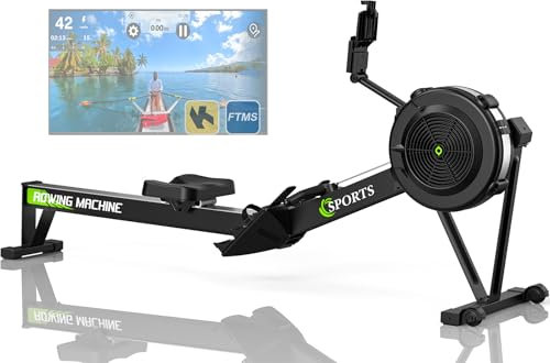 ORISYN Rameur pour la maison avec résistance à l'air, rameur avec ordinateur de bord Bluetooth, support de tablette réglable, charge de 160 kg