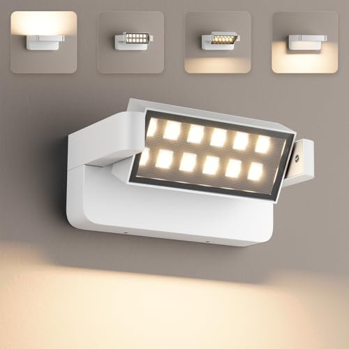 Aipsun 24W LED applique da esterno per interni, lampada da esterno a parete con pannello orientabile a 350° Applique da esterna per garage terrazza balcone, IP65, Bianco, 1500 lumen, 3000K