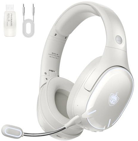 PHOINIKAS Wireless Bluetooth Headset, 60H Playtime Wireless Gaming Headset, Bluetooth for Mobile Phones/Laptops, 2.4GHz Dongle for PC/PS4/PS5/TV/Switch, Noise Canceling Microphone, LED Light