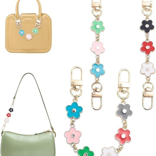 Correa Bolso con Cadenas para Bolsos - Cadenas Elegantes y Fácil de Usar para Bolso, Conjunto de 3 Cadenas de Flores para Bolsos y Carteras | Ideal para Decorar y Personalizar Tu Bolso