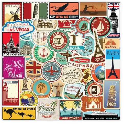 Travel Sticker 100 PCS Laptop Sticker Vintage Aufkleber Vintage Sticker Geeignet für Koffer Laptop Helm Motorrad Skateboard Auto Fahrrad Computer Kann als Geschenk Verwendet Werden