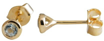 Orecchini a bottone con topazio blu da 3 mm in argento sterling placcato oro - Orecchini con pietre preziose naturali