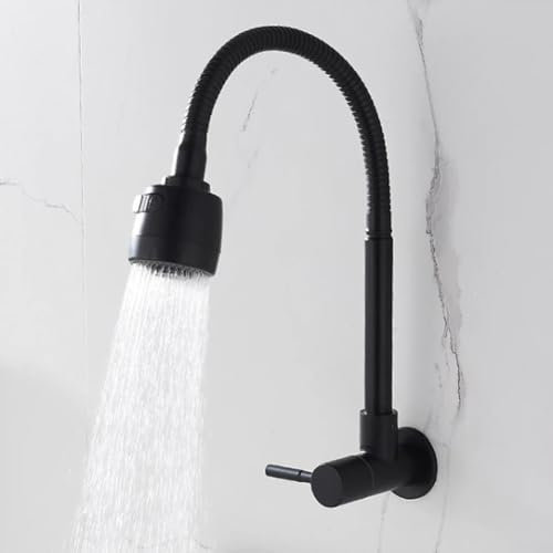 Robinet de cuisine mural avec tuyau flexible, double modes de pulvérisation, robinet d'eau froide, construction en fer et en plastique