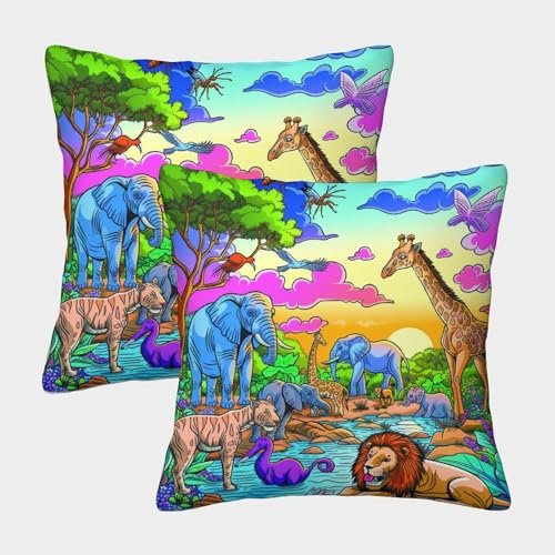 FPAKAKIIE Jungle Tiers 3D-Druck Lustig Kissenbezug 2er Set Quadratische Für Couchkissen Kissenhülle Sofa Schlafzimmer Wohnzimmer Zimmer Zierkissen 50x50cm