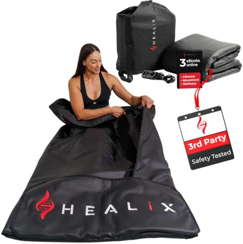 Healix Coperta sauna a infrarossi Zero EMF – Coperta portatile per sauna domestica per relax e benessere, riscaldamento a infrarossi lontani, senza COV, temperatura regolabile (25-80 °C