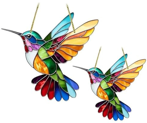 ZWWOGE 2 Pezzi Acchiappasole a Forma di Colibrì, Acchiappa Sole,Colibrì Prisma Arcobaleno da Finestra, Colorato Acchiappasole Colibrì, Uccelli Acchiappa Sole da Appendere