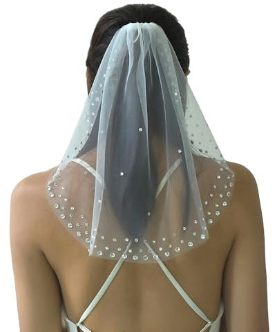 Whakano Brautschleier Kurz Schleier mit Kamm,Elegent Tüll Schleier mit Strass,Schleier für Bräute,Hochzeitsschleier Kleid Accessoires,Schleier für JGA Junggesellinnenabschied Hochzeit Hen Party,Weiß