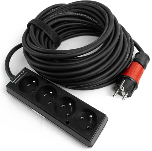Doktorvolt Verlängerungskabel Kabel - 4-Fach 15 m - Steckdosenleiste 3 x 1,5mm2 - Ölbeständig Wetterfest - Schwarz