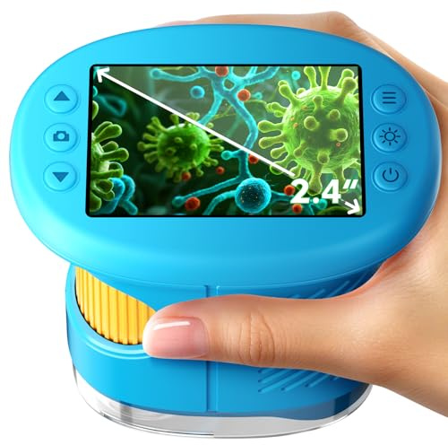 Odatay 4K 1000X Digital Microscope for Kids with Long Distance Viewing & 2.4 Screen, Portable Handheld Edu Toys for Kids Exploring Bugs Plants at Home Classroom & Outdoor Travel, Blue