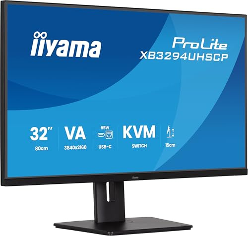 iiyama XB3294UHSCP-B1 32 inch VA LCD USB-C Dock Display 95W Charging, 2ms, 4K, PiP/PbP, 2x HDMI,1 x DisplayPort In, 1x USB Type C, 4 x USB, KVM, HAS