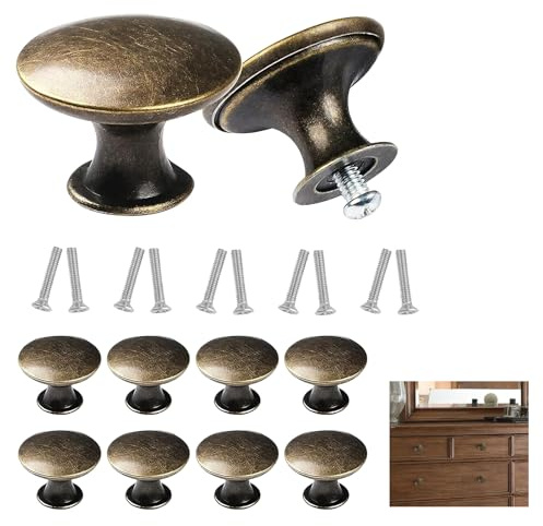 CeoxThao 10 Stück Antike Bronze Möbelknöpfe, Runde Schranktürknöpfe, Möbelknöpfe Gold, Vintage Runde Schubladengriff, Schrankknauf für Schrank, Kommode, Schublade, Bücherregal und Mehr