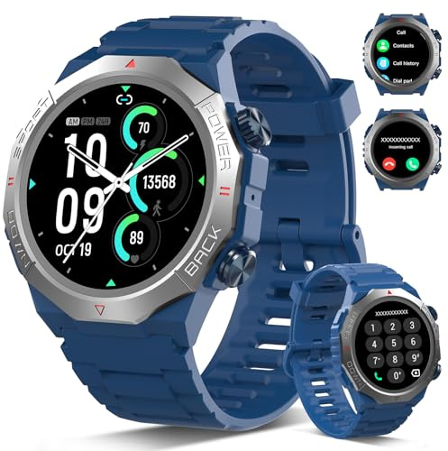 Ddidbi Militär Smartwatch Herren Damen, Smart Watch mitTelefonfunktion 1,39 Touchscreen, Herzfrequenzmonitor Schlafmonitor IP68 Wasserdicht Sportuhr, 110+ Sportmodi Fitnessuhr für iOS Android, Blau