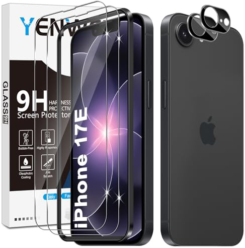 Yenwen für Panzerglas für iPhone 17e 5G Schutzfolie, 2 Stück Displayschutz mit 2 Stück Kameraschutz für iPhone 17 e, 9H Härte Schutzglas Handy Folie HD Klar Panzer Schutz Glas mit Rahmen