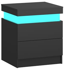 Panana Modern 2/3 Drawers Bedside Table with Sliding Top, RGB LED Side Table Nightstand with Charging Station Chest of Drawers for Bedroom Living Room Home Furniture (Black, 2 Drawers)