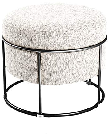 HAKU Möbel Hocker Creme, schwarz, MDF, Metall, Textilgewebe - Maße: H 44 cm x Ø 48 cm, Style: Art Deco