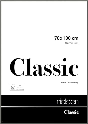 nielsen Bilderrahmen, 70 x 100 cm, Aluminium, Grau glanz, Posterrahmen zum Aufhängen im Hoch- & Querformat, Echtglas, Classic